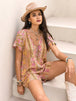 Tied Printed Short Sleeve Romper Trendsi