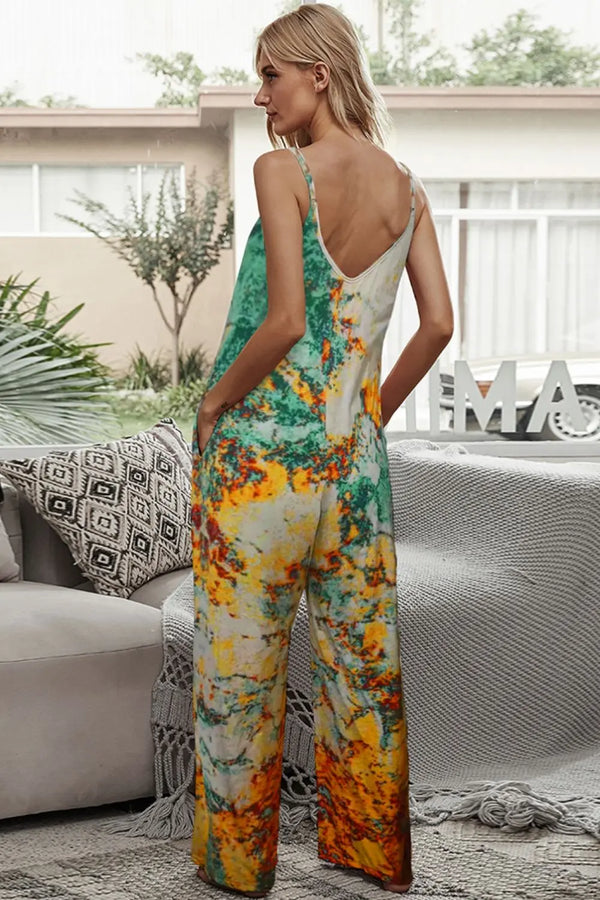 Tie-Dye Spaghetti Strap Jumpsuit with Pockets Trendsi