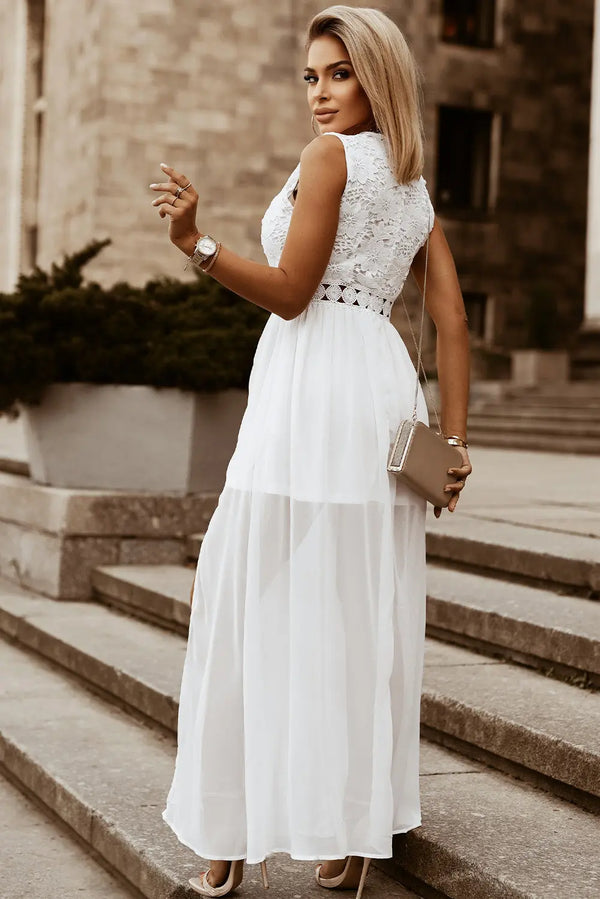 Slit Lace Detail V-Neck Dress -BazaarBey - www.shopbazaarbey.com