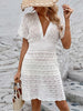 Openwork Plunge Short Sleeve Cover-Up Dress Trendsi
