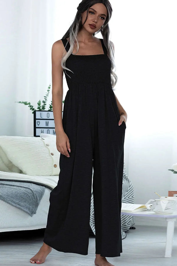 BazaarBey Square Neck Sleeveless Pocket Jumpsuit 