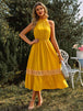  Neck Spliced Lace Midi Dress -BazaarBey - www.shopbazaarbey.com