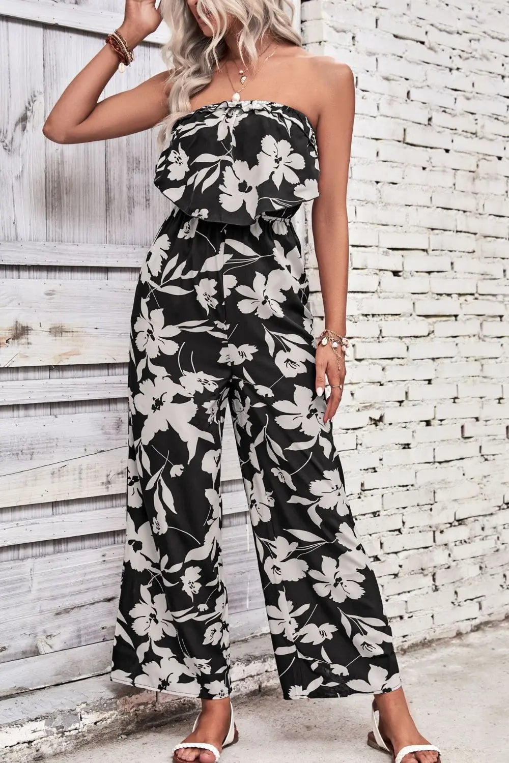Floral Strapless Wide Leg Jumpsuit Trendsi