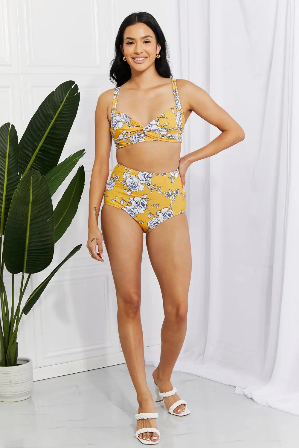  Swim Take A Dip Twist High-Rise Bikini in Mustard Trendsi