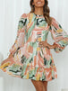 Printed Mock Neck Balloon Sleeve Mini Dress -BazaarBey - www.shopbazaarbey.com