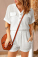 BazaarBey Collared Short Sleeve Romper with Pockets 