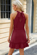 Ruched  Neck Tie Waist Mini Dress -BazaarBey - www.shopbazaarbey.com