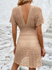 Openwork Plunge Short Sleeve Cover-Up Dress Trendsi