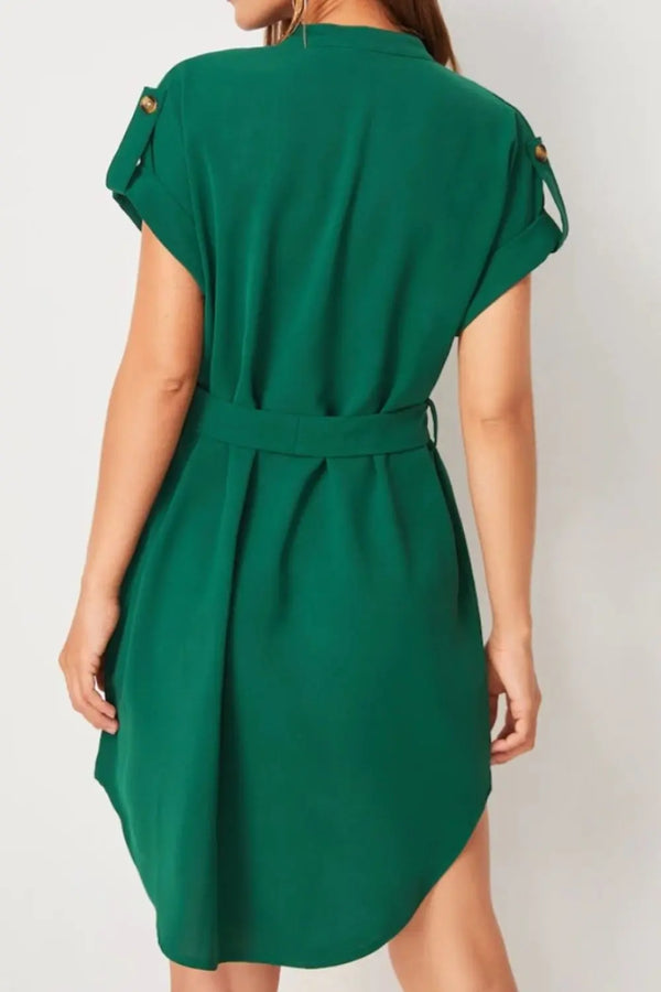 Tied Notched Short Sleeve Dress -BazaarBey - www.shopbazaarbey.com