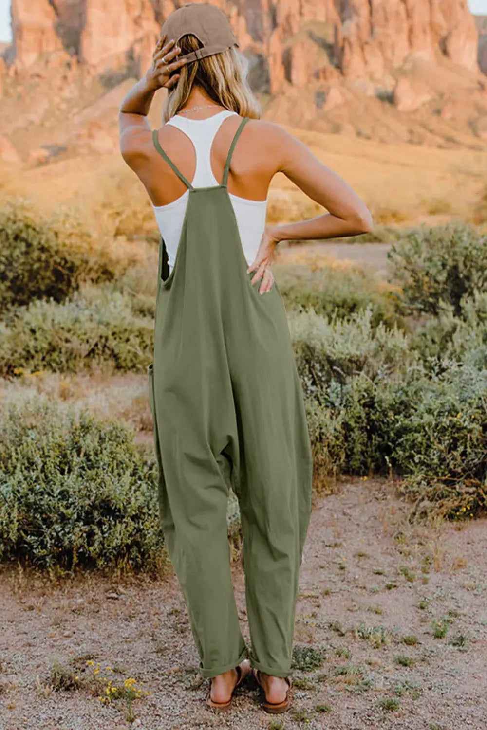   V-Neck Sleeveless Jumpsuit with Pockets Trendsi
