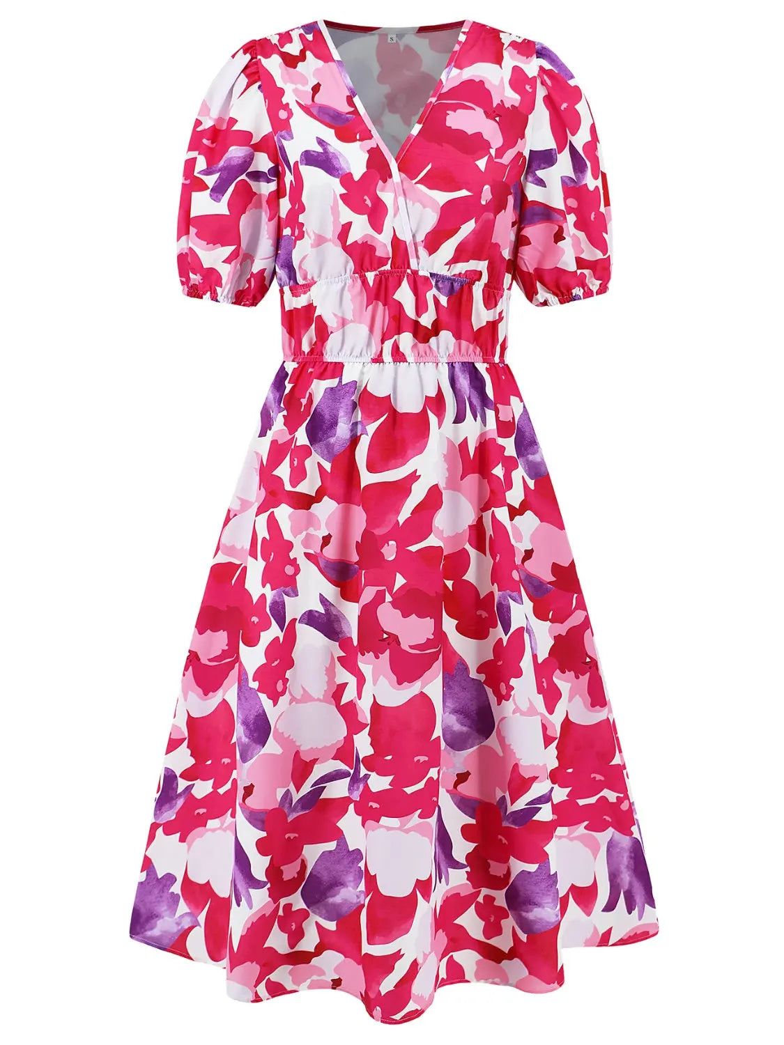 Ruched Printed  Short Sleeve Dress -BazaarBey - www.shopbazaarbey.com