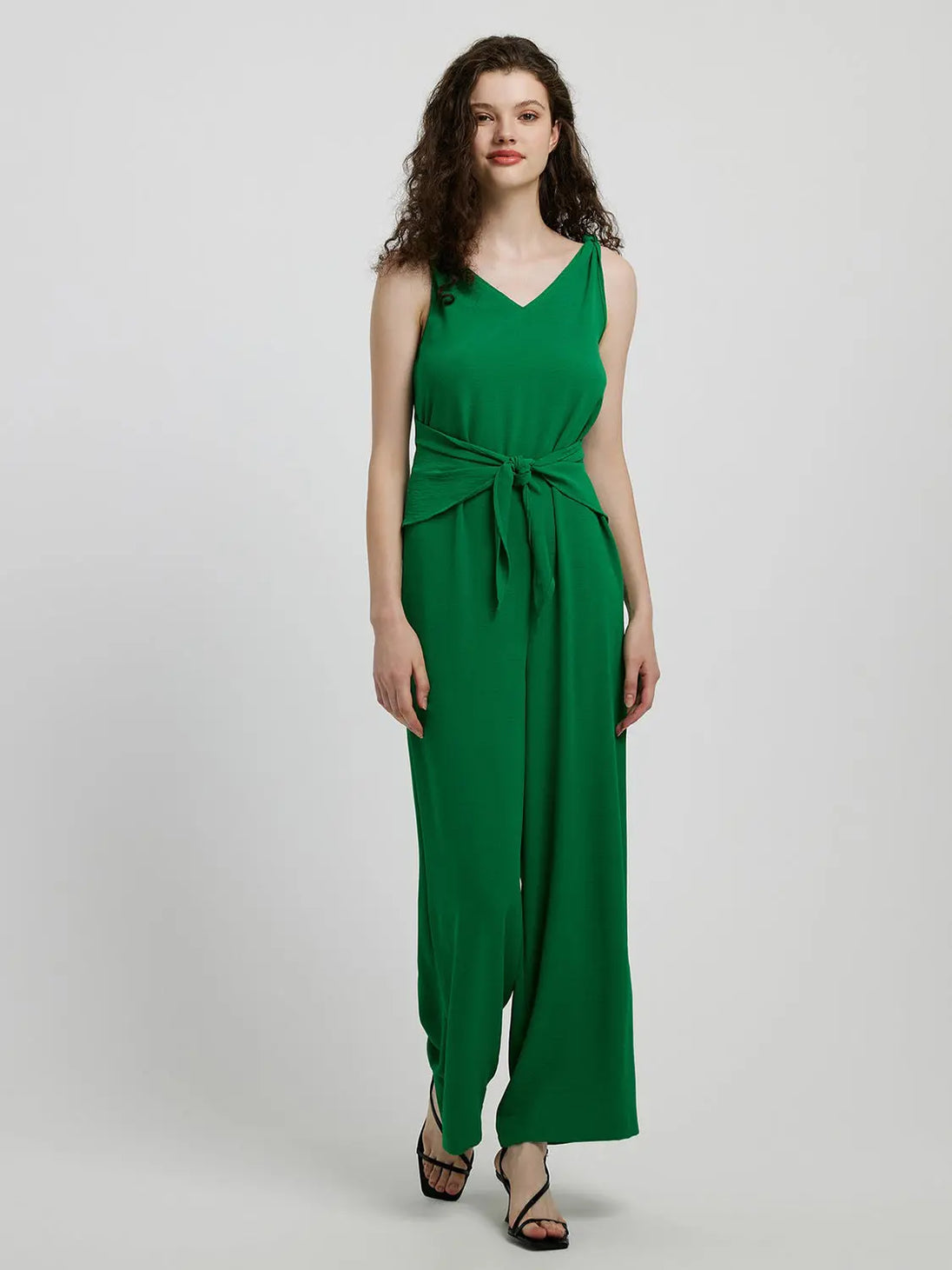  Tie Front Sleeveless Jumpsuit Trendsi