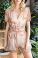 BazaarBey Printed Short Sleeve Tie Front Romper 