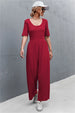 BazaarBey Scoop Neck Half Sleeve Wide Leg Jumpsuit 