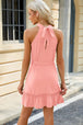 Ruched  Neck Tie Waist Mini Dress -BazaarBey - www.shopbazaarbey.com