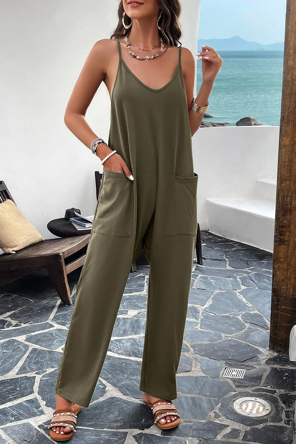 Pocketed Spaghetti Strap Overalls Trendsi