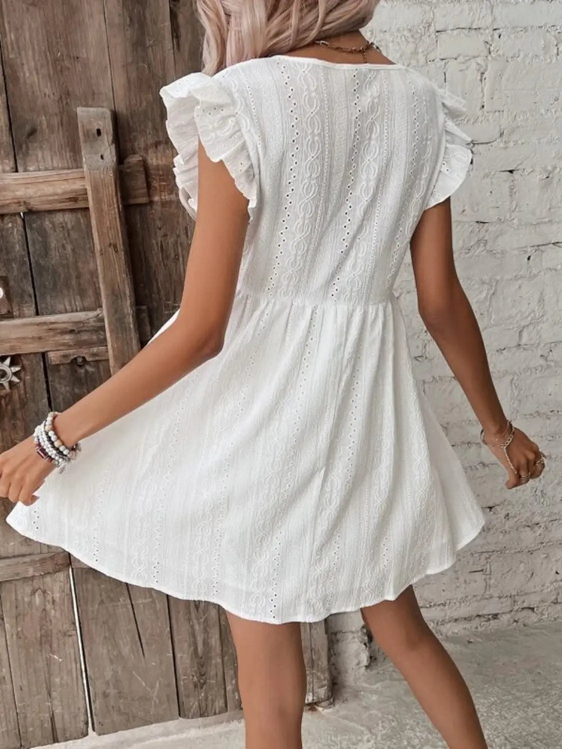  Ruffled Cap Sleeve Mini Dress -BazaarBey - www.shopbazaarbey.com