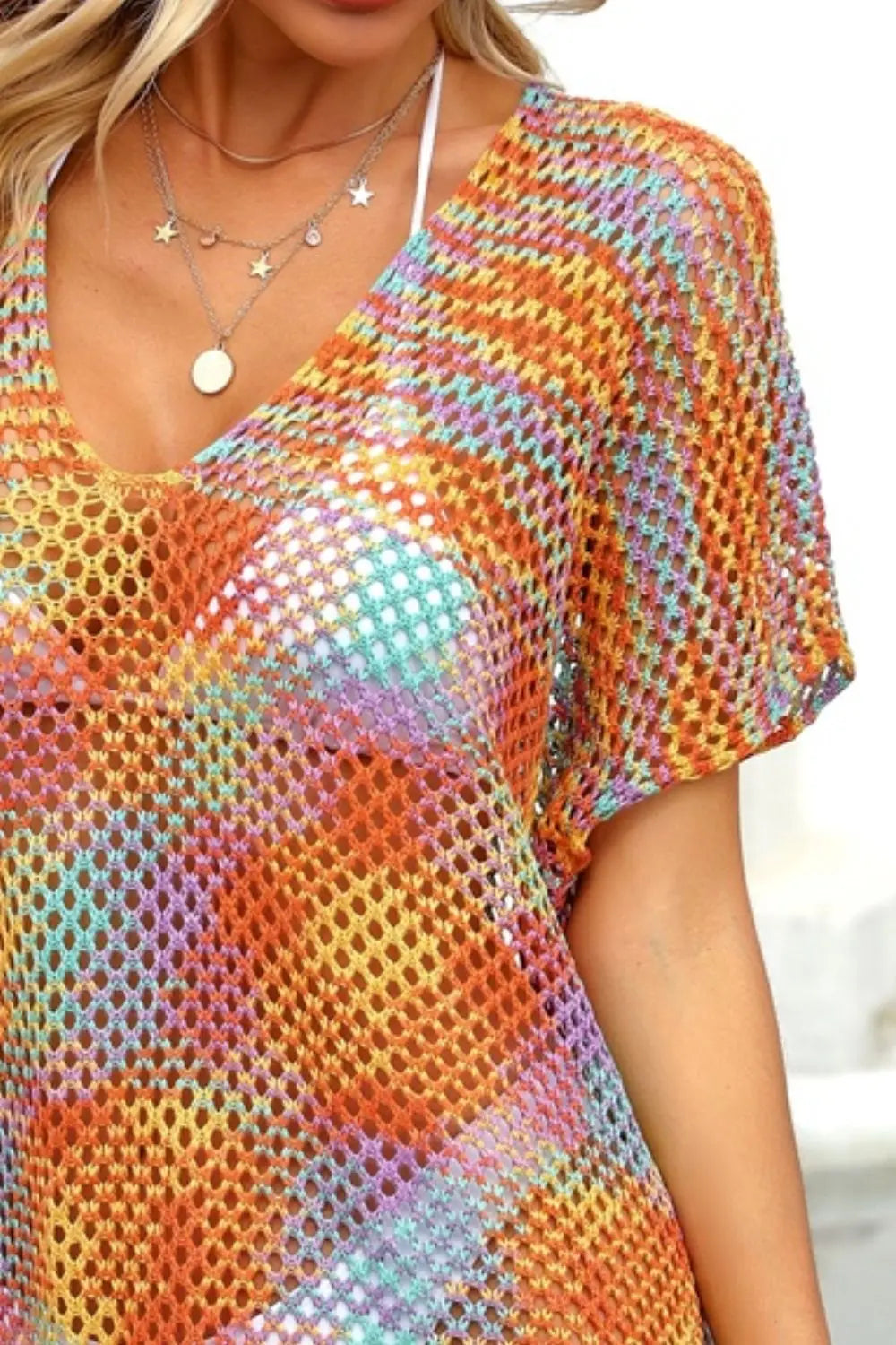 Openwork  Short Sleeve Cover-Up Trendsi