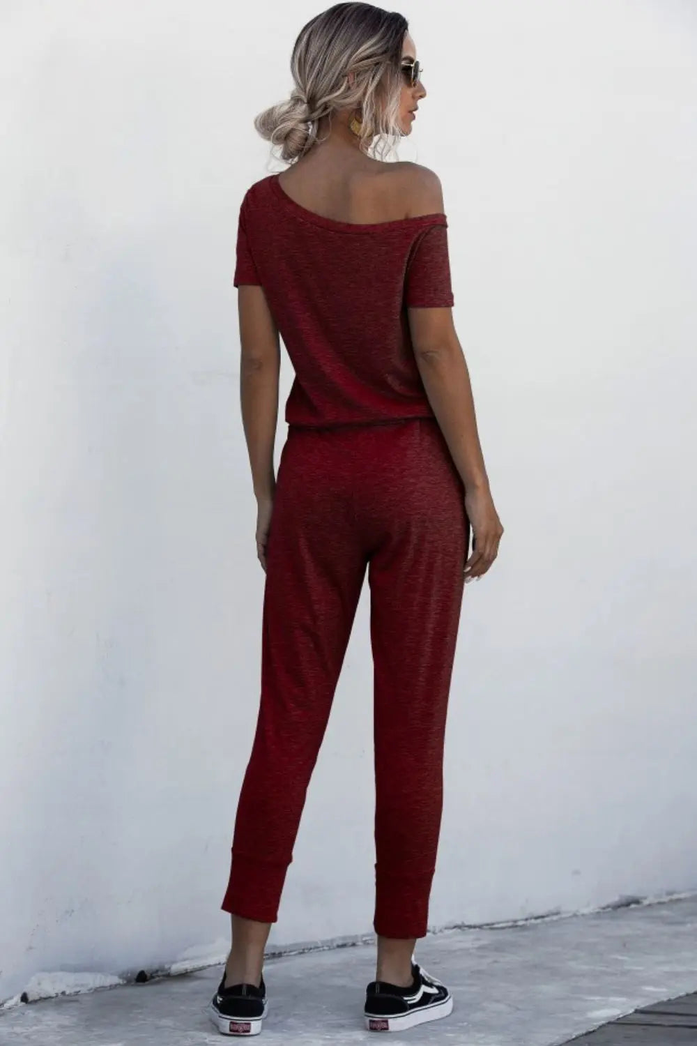 Asymmetrical Neck Tied Jumpsuit with Pockets Bazaarbey