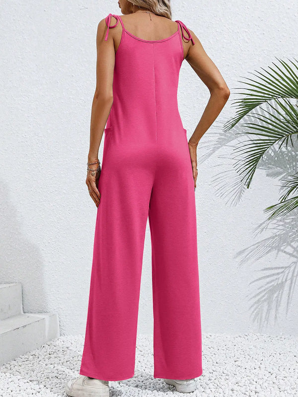 Tie-Shoulder Wide Leg Jumpsuit with Pockets Trendsi