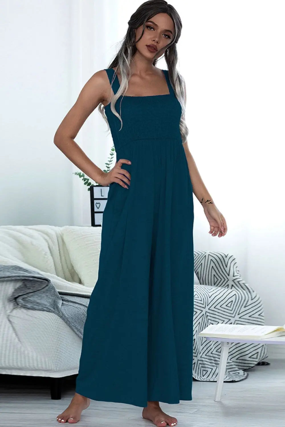 Square Neck Sleeveless Pocket Jumpsuit Trendsi