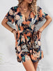 Botanical Print Surplice Neck Tie Waist Romper Bazaarbey