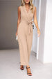 Tie Waist Shawl Collar Sleeveless Jumpsuit Trendsi
