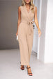 Tie Waist Shawl Collar Sleeveless Jumpsuit Trendsi