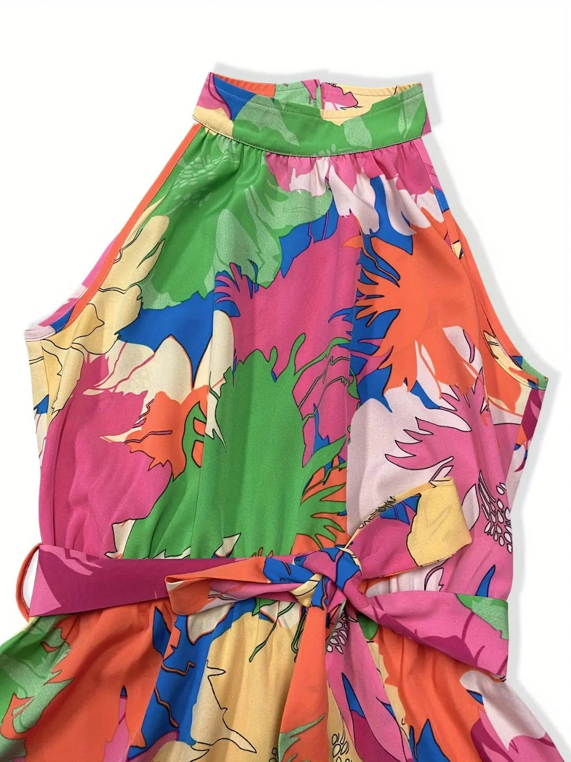Tied Printed Mock Neck Sleeveless Dress -BazaarBey - www.shopbazaarbey.com