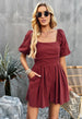 Square Neck Short Sleeve Smocked Romper Trendsi