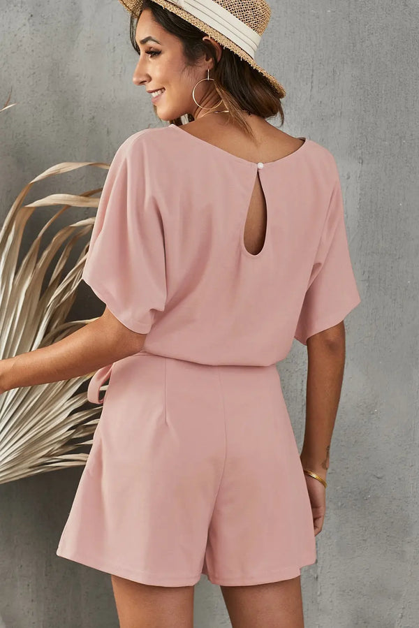 Tie Belt Short Sleeve Romper Trendsi