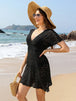 Openwork Plunge Short Sleeve Cover-Up Dress Trendsi