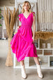  V-Neck Ruffle Trim Tiered Midi Dress -BazaarBey - www.shopbazaarbey.com