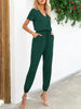 Short Sleeve V-Neck Jumpsuit with Pockets Trendsi