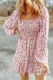Smocked Floral Square Neck Balloon Sleeve Dress -BazaarBey - www.shopbazaarbey.com