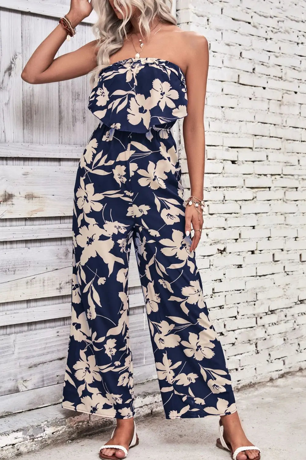 Floral Strapless Wide Leg Jumpsuit Trendsi