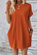 Pocketed Round Neck Short Sleeve Dress -BazaarBey - www.shopbazaarbey.com