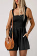 Square Neck Smocked Romper with Pocket Trendsi