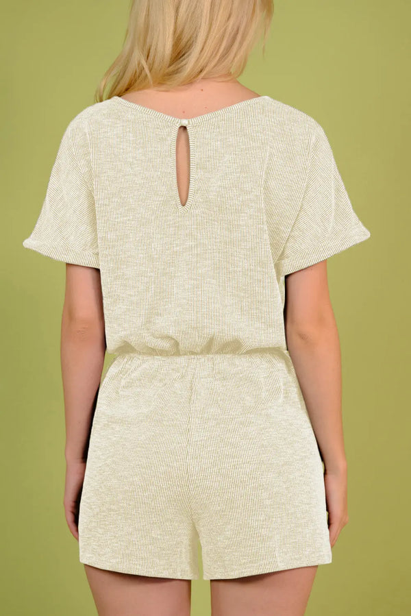Round Neck Short Sleeve Romper with Pockets Trendsi