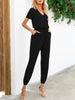 Short Sleeve V-Neck Jumpsuit with Pockets Trendsi