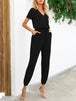 Short Sleeve V-Neck Jumpsuit with Pockets Trendsi