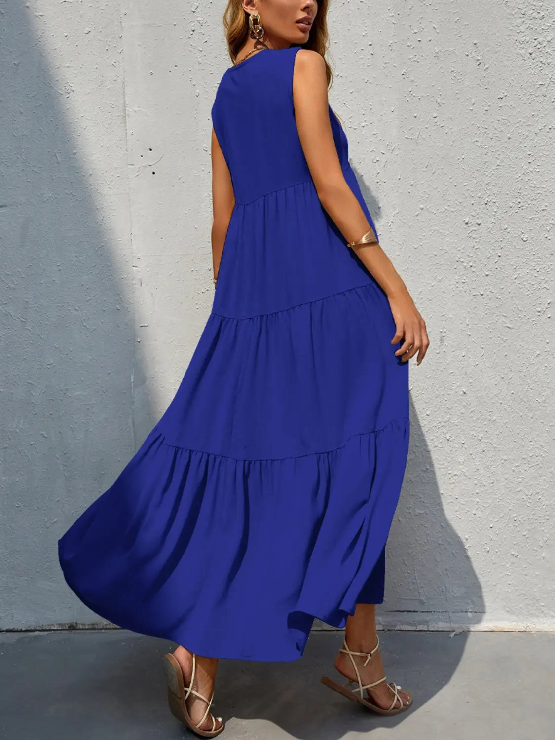 Tiered V-Neck Sleeve Dress -BazaarBey - www.shopbazaarbey.com