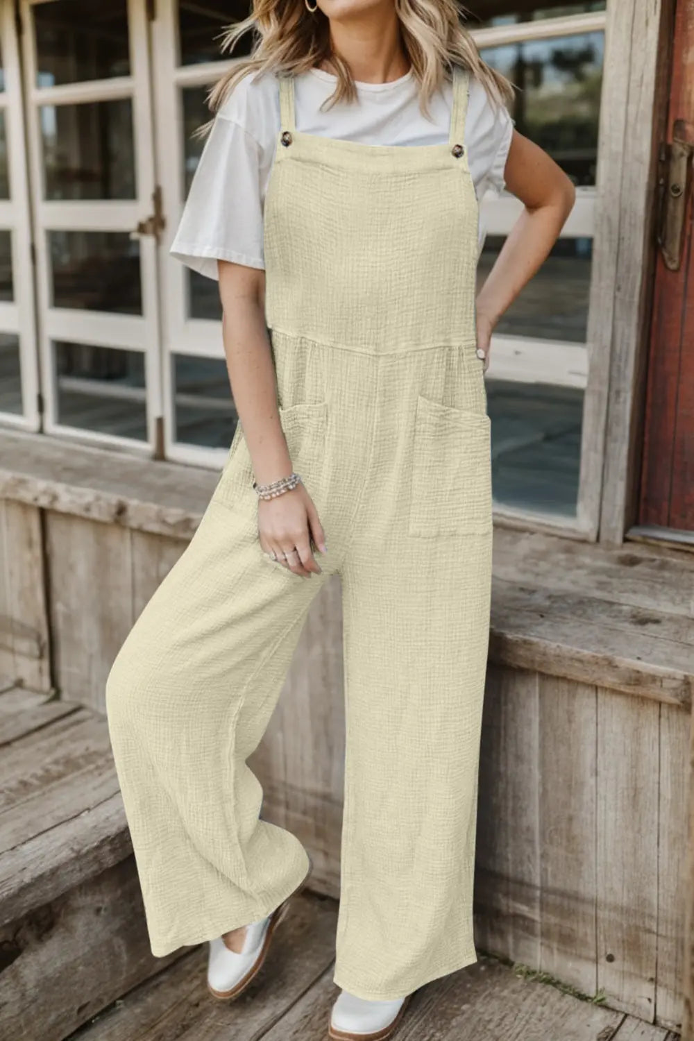  Wide Leg Front Pocket Jumpsuit Trendsi