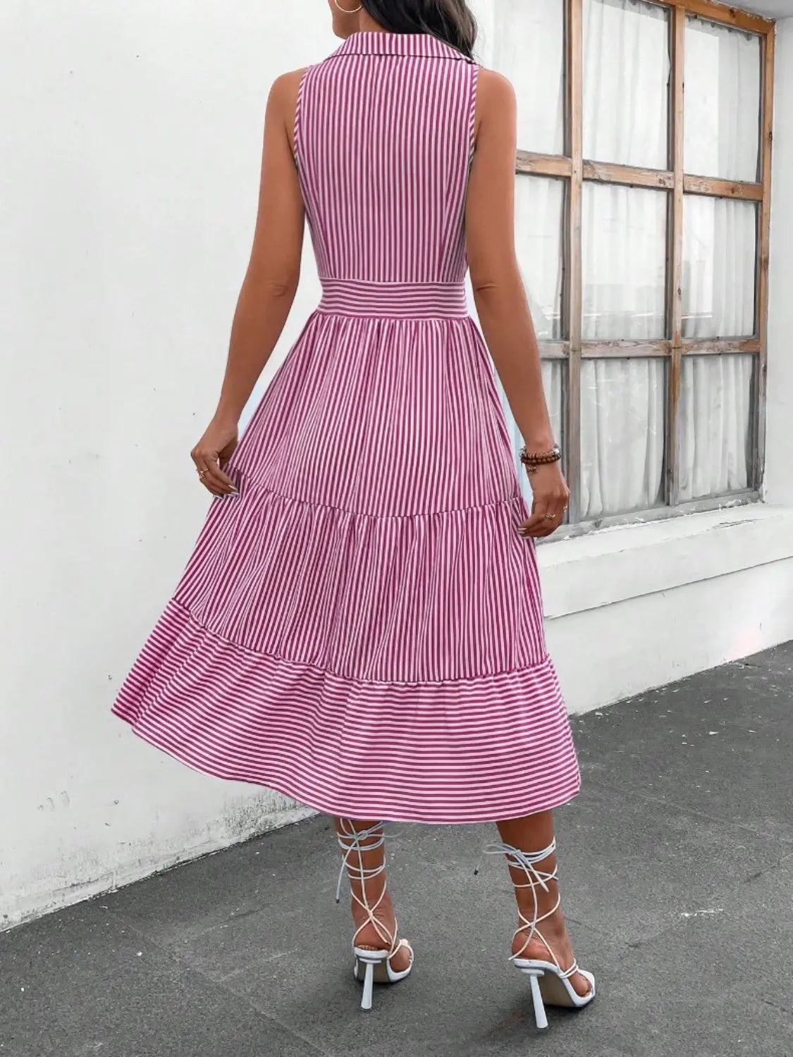 Striped  Sleeveless Midi Dress -BazaarBey - www.shopbazaarbey.com