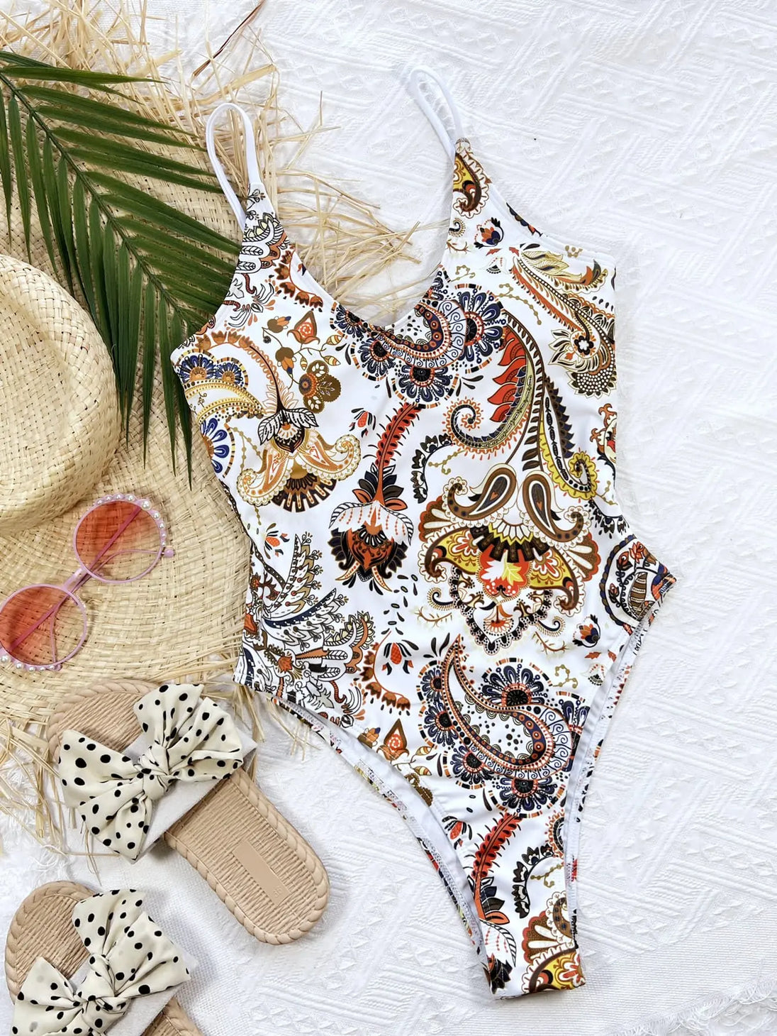 Printed Tie Back Scoop Neck One-Piece Swimsuit Trendsi