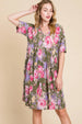  Flower Print V-Neck Ruched Dress -BazaarBey - www.shopbazaarbey.com