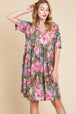  Flower Print V-Neck Ruched Dress -BazaarBey - www.shopbazaarbey.com