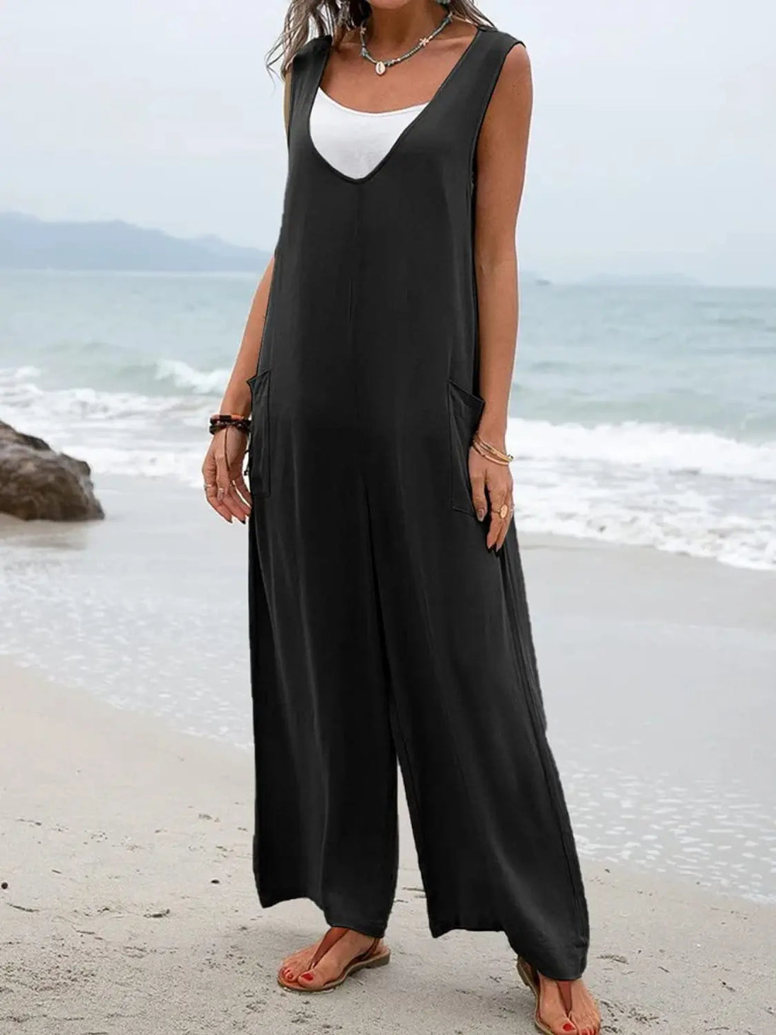 Wide Strap Jumpsuit with Pockets Trendsi
