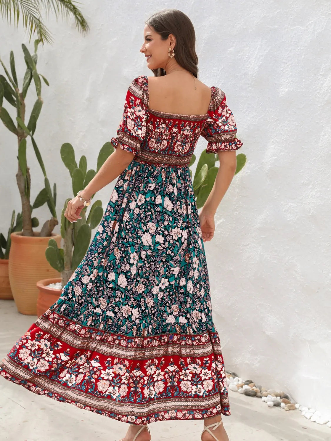 Floral Flounce Sleeve Midi Dress -BazaarBey - www.shopbazaarbey.com