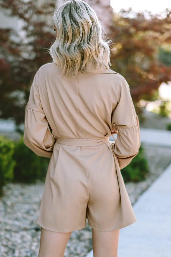 Tie Front Button Up Collared Neck Rompers Trendsi